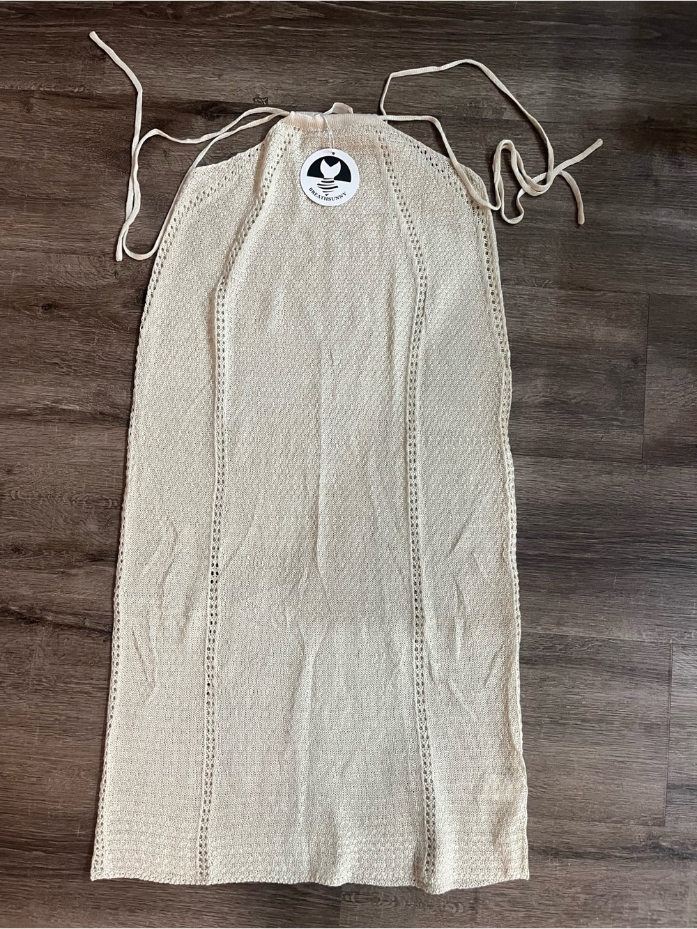 Cream Crochet Halter Slip Dress with Tie Straps